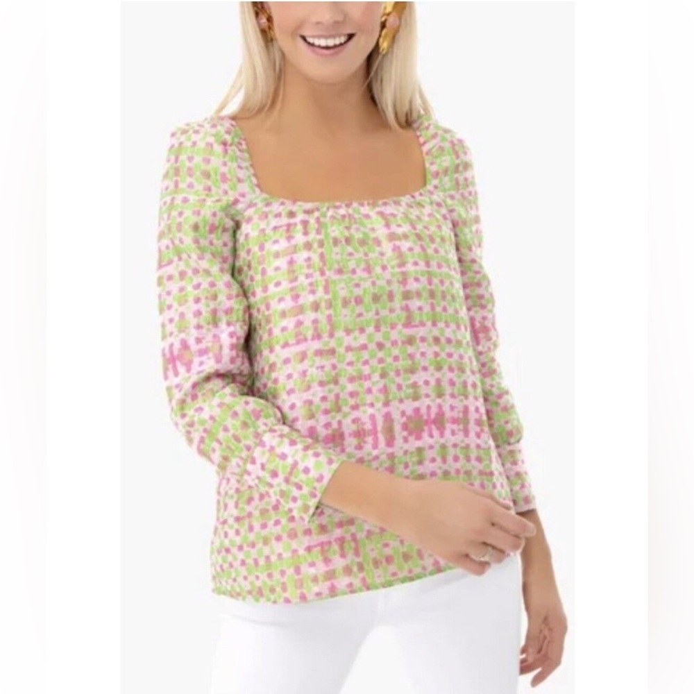 NWOT Tuckernuck Jacquard Elise Pink and Green Blouse Size XS